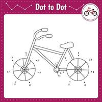 ligue os pontos. bicicleta. jogo educativo ponto a ponto. livro de colorir para planilha de atividades de crianças pré-escolares. ilustração vetorial. vetor