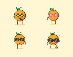 coleção de personagem de desenho animado laranja bonito com expressões sérias, sorriso e óculos. adequado para emoticon, logotipo, símbolo e mascote vetor