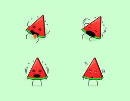 conjunto de personagem de fatia de melancia bonito com expressões tontas. adequado para emoticon, logotipo, símbolo e mascote vetor