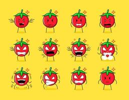 coleção de personagem de desenho animado de tomate bonito com expressões de raiva. adequado para emoticon, logotipo, símbolo e mascote vetor