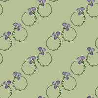 padrão sem emenda com coroas de flores com flores violetas sobre fundo verde 02. imagem vetorial. vetor