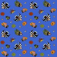 padrão subaquático com ilustração vetorial de peixes e plantas coloridas vetor