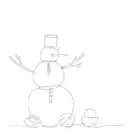 boneco de neve de natal. ilustração em vetor linha única.