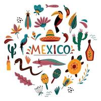 vetor decorativo mexicano definido em um círculo