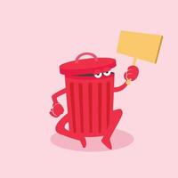 mascote de lata de lixo vermelho bonito