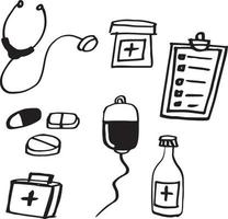 sinais e símbolos de doodle desenhados à mão médica vetor