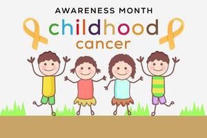 mês de conscientização do câncer infantil ilustração desenhada à mão com crianças e fita