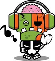 fantasia de personagem de desenho animado ilustração vetorial abóbora zumbi mascote ouvindo música vetor