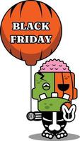 fantasia de personagem de desenho animado ilustração vetorial mascote de abóbora zumbi segurando balão de sexta-feira negra vetor