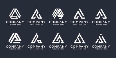conjunto de marcas de letras simples e sólidas para a letra a. marca gráfica de qualidade profissional para o seu negócio. projeto tipográfico. letra um logotipo vetor