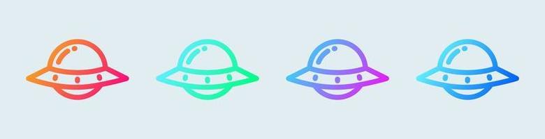 ícone de linha ufo em cores gradientes. nave espacial alienígena assina ilustração vetorial. vetor