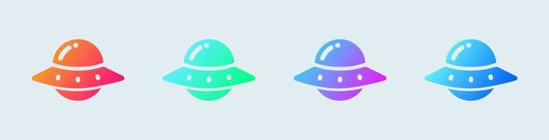 ícone sólido ufo em cores gradientes. nave espacial alienígena assina ilustração vetorial. vetor