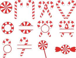 bastão de doces de natal em fundo branco. conjunto de doces vermelhos. sinal de bastão de doces. símbolo de pirulito e pirulito. vetor