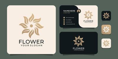salão de beleza folha flor planta logotipo orgânico design vetorial com cartão de visita vetor