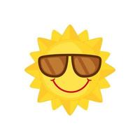 sol engraçado com ícone de óculos de sol em estilo simples, isolado no fundo branco. sol de desenho animado sorridente. ilustração vetorial. vetor