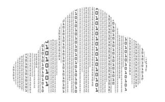 fundo de código binário na forma de uma nuvem. dados binários digitais com código digital de streaming. ciberespaço futurista. conceito de codificação ou hacker. fundo branco, nuvem criptográfica cinza. vetor