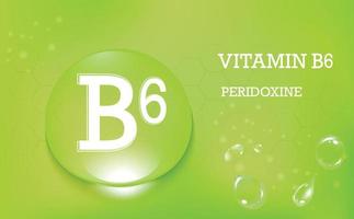 gotas de água com vitamina b6, cor verde peridoxina. complexo vitamínico. design de cuidados com a pele de nutrição de beleza. bandeira. ilustração vetorial vetor