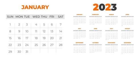 modelo de design de calendário de parede 2023 com cor laranja