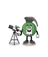 ilustração de mascote de granada como astrônomo