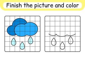complete a nuvem de imagens. copie a imagem e a cor. terminar a imagem. livro de colorir. jogo de exercício de desenho educacional para crianças vetor