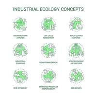 conjunto de ícones de conceito verde ecologia industrial. simbiose de ilustração de cores de linha fina de ideia de tecnologia e ambiente. símbolos isolados. traço editável. vetor