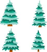 conjunto de árvore de inverno. elemento da natureza e das florestas. ilustração plana dos desenhos animados. neve nos galhos. Estação fria vetor