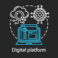 plataforma digital, ícone do conceito de giz de rede online. mídia social, ilustração de lousa de linha fina de ideia de aplicativo de comunicação. conexão com a internet, tecnologia em nuvem. desenho de contorno isolado de vetor