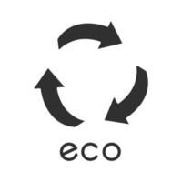 ícone de glifo de rótulo ecológico. três sinais de seta curvada. símbolo de reciclagem. adesivo de proteção ambiental. energia alternativa. cosméticos orgânicos. símbolo de silhueta. espaço negativo. ilustração vetorial isolada vetor