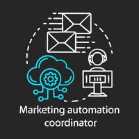 ícone do conceito de giz do coordenador de automação de marketing. ideia de especialidade de marketing digital. campanhas comerciais automatizadas. envio em massa. ilustração de lousa isolada em vetor