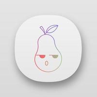 personagem de aplicativo kawaii fofo de pera. fruta séria com rosto sorridente. comida envergonhada, insatisfeita e triste. emoji engraçado, emoticon. ilustração vetorial isolada vetor