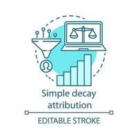 simplesmente decair o ícone do conceito azul de atribuição. ilustração de linha fina de ideia de modelagem de atribuição. análise multitoque. modelo de conversão. desenho de contorno isolado de vetor. traço editável vetor