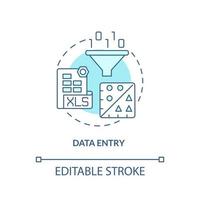 ícone de conceito turquesa de entrada de dados. entrada de informações. habilidades digitais básicas idéia abstrata ilustração de linha fina. desenho de contorno isolado. traço editável vetor