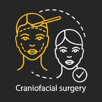 ícone de giz de cirurgia craniofacial. cabeça, rosto, deformidades do pescoço. cirurgia plástica e reparadora. serviço de centro de operação de plástico. ilustração de quadro-negro vetorial isolado vetor