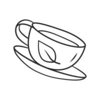 ícone linear de xícara de chá verde. bebida natural de ervas ecológicas. ilustração de linha fina. cafeteria, logotipo do café. símbolo de contorno. caneca com desenho de contorno isolado de vetor de bebidas. traço editável