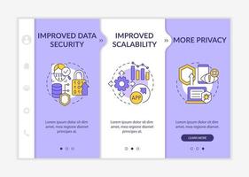 web 3 0 benefícios modelo de integração roxo e branco. desenvolvimento de software. site móvel responsivo com ícones de conceito linear. passo a passo da página da web telas de 3 etapas vetor