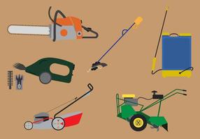Jogo de ferramentas e máquinas para jardinagem vetor