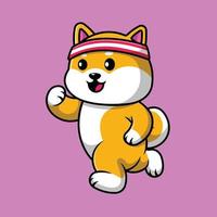 cão bonito shiba inu executando a ilustração de ícone de vetor dos desenhos animados. conceito de desenho animado animal