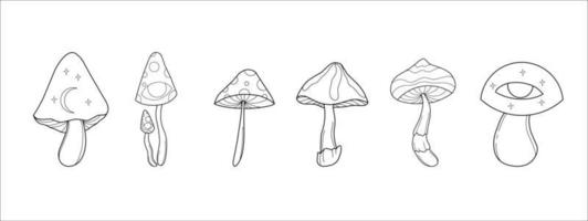 coleção de doodle desenhado de mão de fungo de cogumelo vetor