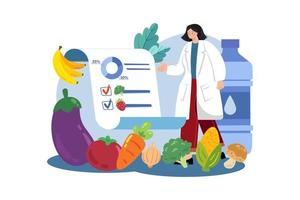 médico nutricionista feminino dá notas vetor