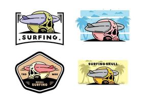 prancha de surf perfurando o design de ilustração do crânio vetor