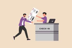 empresário entregando bilhete no balcão de check-in do aeroporto. conceito de atividade aeroportuária. ilustração vetorial plana isolada. vetor