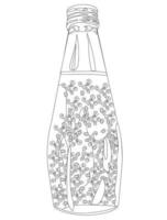 garrafa de bebida com sementes de manjericão. ilustração em vetor estoque isolado no fundo branco.