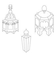 conjunto de lanternas orientais em estilo doodle. decoração. ilustração vetorial. vetor