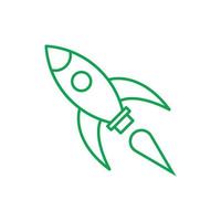 ícone de arte de linha de foguete de vetor verde eps10 isolado no fundo branco. delinear o símbolo do míssil em um estilo moderno simples e moderno para o design do seu site, interface do usuário, logotipo, pictograma e aplicativo móvel