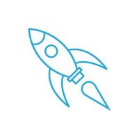 ícone de arte de linha de foguete de vetor azul eps10 isolado no fundo branco. delinear o símbolo do míssil em um estilo moderno simples e moderno para o design do seu site, interface do usuário, logotipo, pictograma e aplicativo móvel