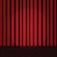 cortina vermelha com tijolo vermelho e holofotes vetor