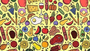 ilustração horizontal de fundo de comida com frutas, legumes e carne vetor