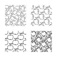 conjunto de diferentes padrões de maçã sem costura. fundo de maçã vetor doodle