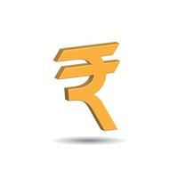 Ilustração em vetor 3D de sinal de rupia indiana dourada isolado no fundo de cor branca. o símbolo da moeda oficial da Índia