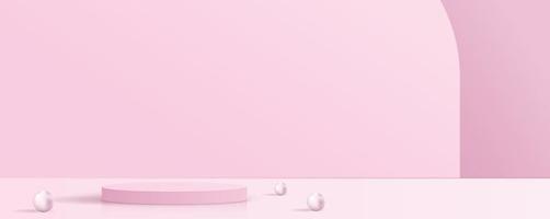 fundo rosa cosmético exibição de pódio mínimo e premium para marca e embalagem de apresentação de produtos. palco de estúdio com design vetorial de pérolas vetor